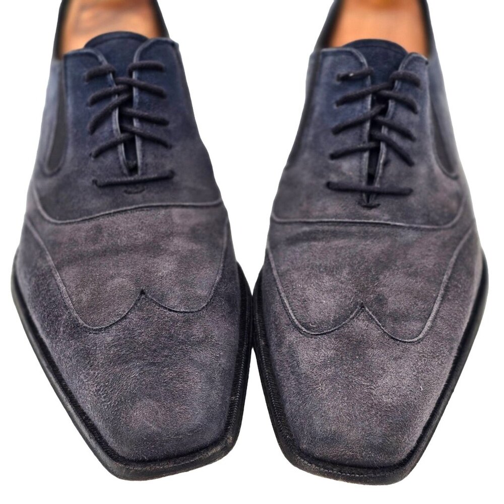 Mezlan Hoffman Men's 8.5M Blue Suede Leather Wingtip Oxfords Dress Shoes Spain - Picture 5 of 9